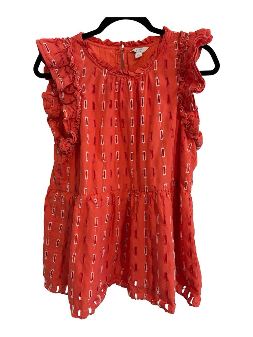 XL crown & ivy Coral Ruffle Sleeve Eyelet Tunic embroidered